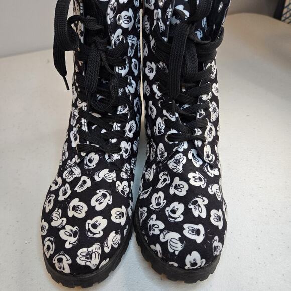 DISNEY Mickey Mouse Combat Boots Womens Size 8 Black White HOT TOPIC RETRO - Picture 3 of 9
